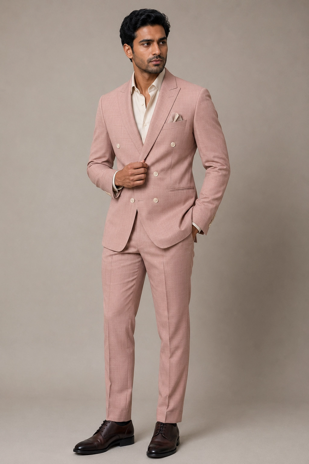 Premium Dusty Pink Double-Breasted Slim Fit Suit