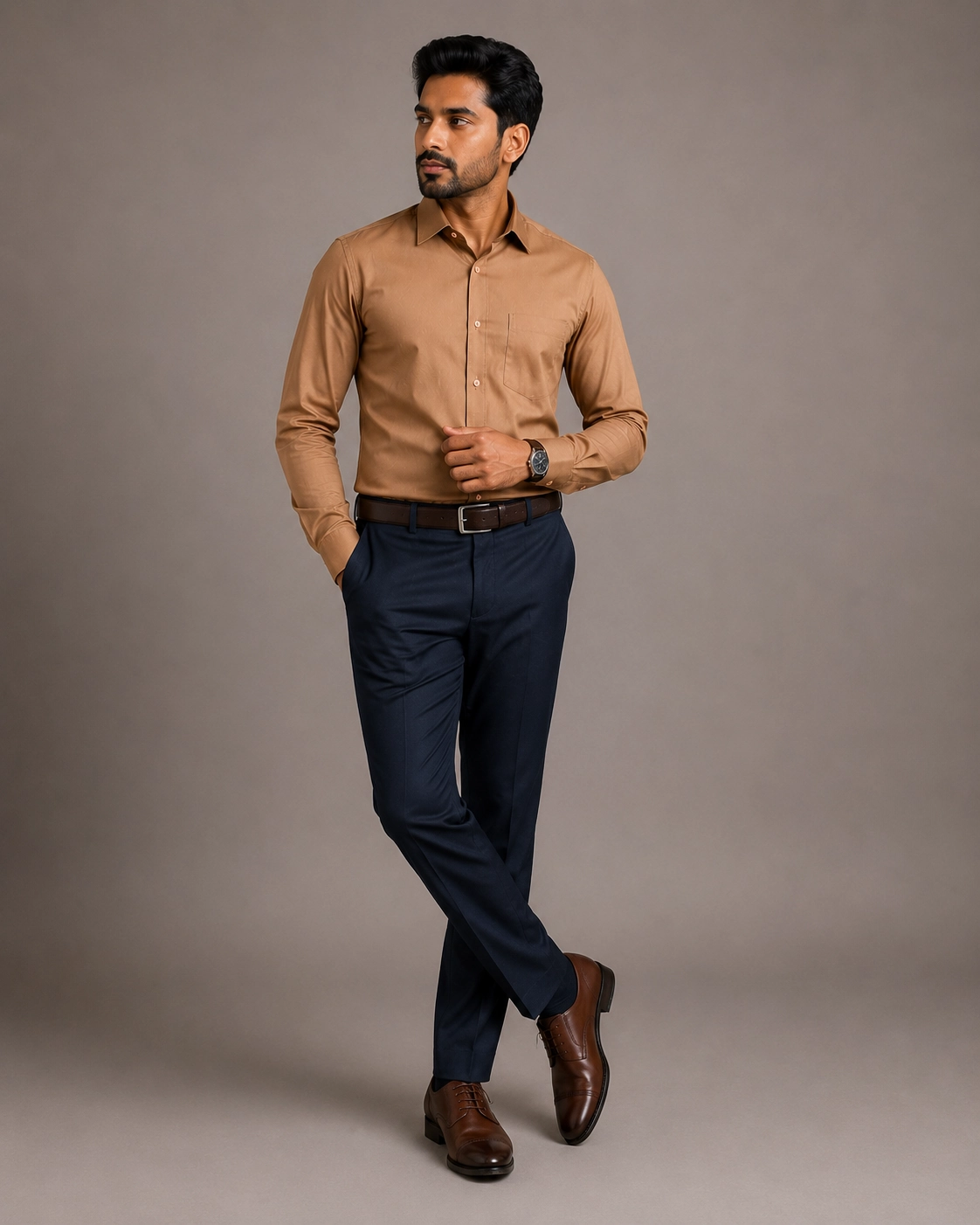 Camel Brown Solid Formal Shirt