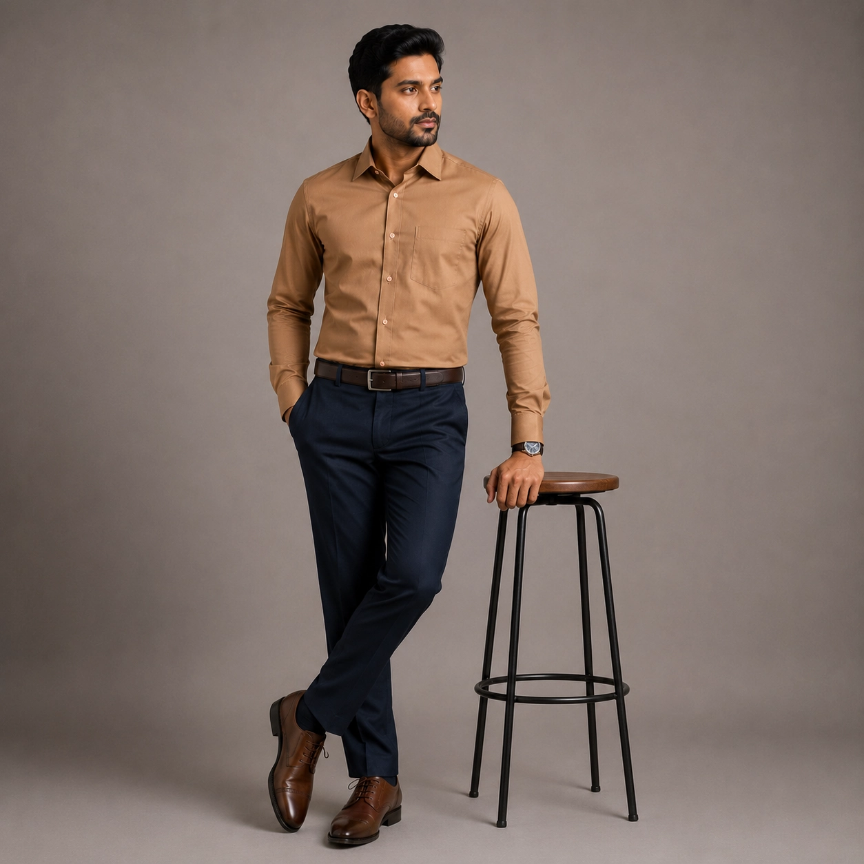 Camel Brown Solid Formal Shirt hover