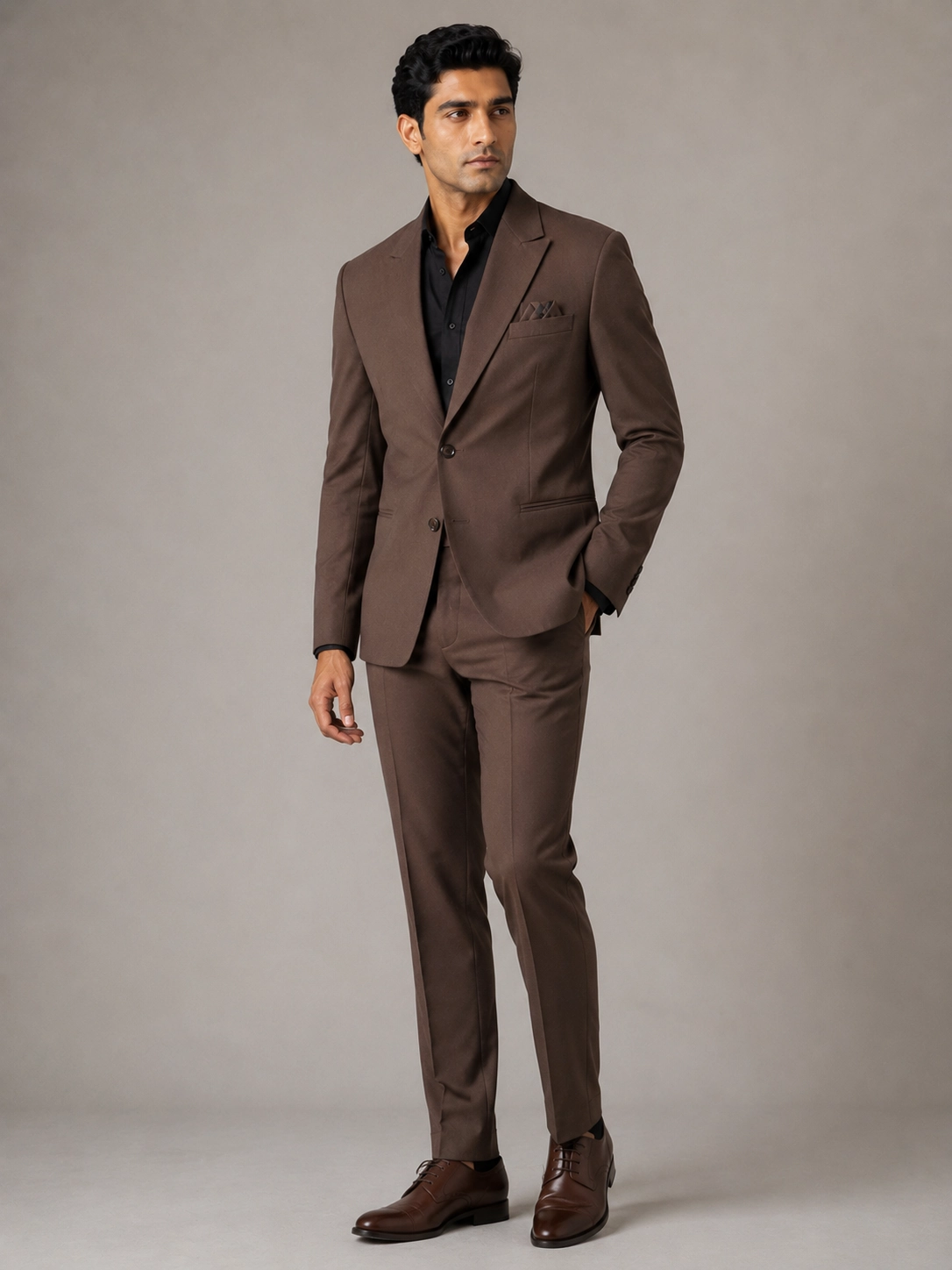 Chocolate Brown Slim-Fit Two-Piece Suit hover