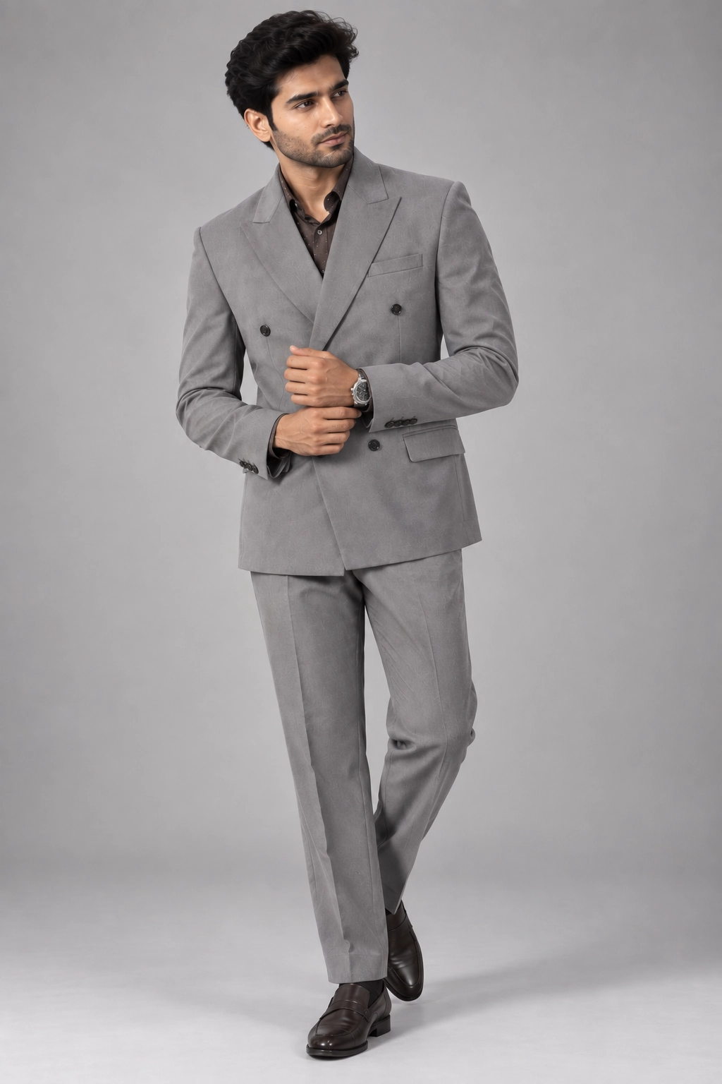 Ash Grey Japanese Fabric Double-Breasted Suit