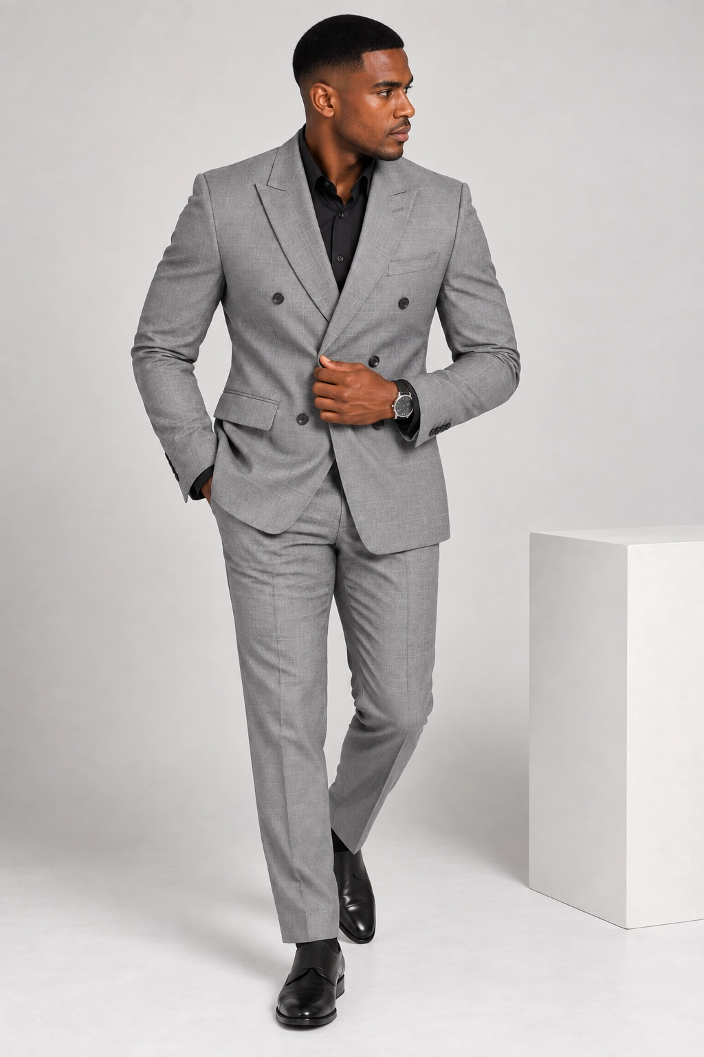 Silver Grey Double-Breasted Suit